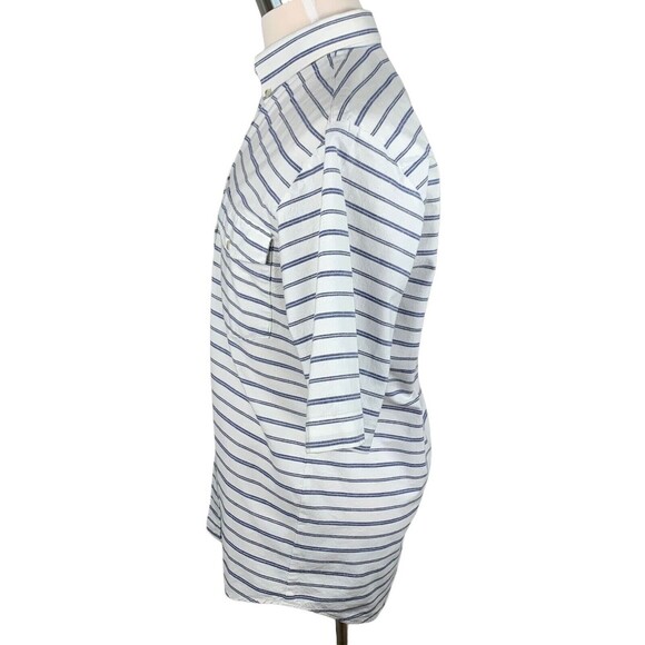 Roper Cotton Western Men M 15 1/2 Slim Fitted Short Sleeve White w/ Navy Stripes - Picture 5 of 8